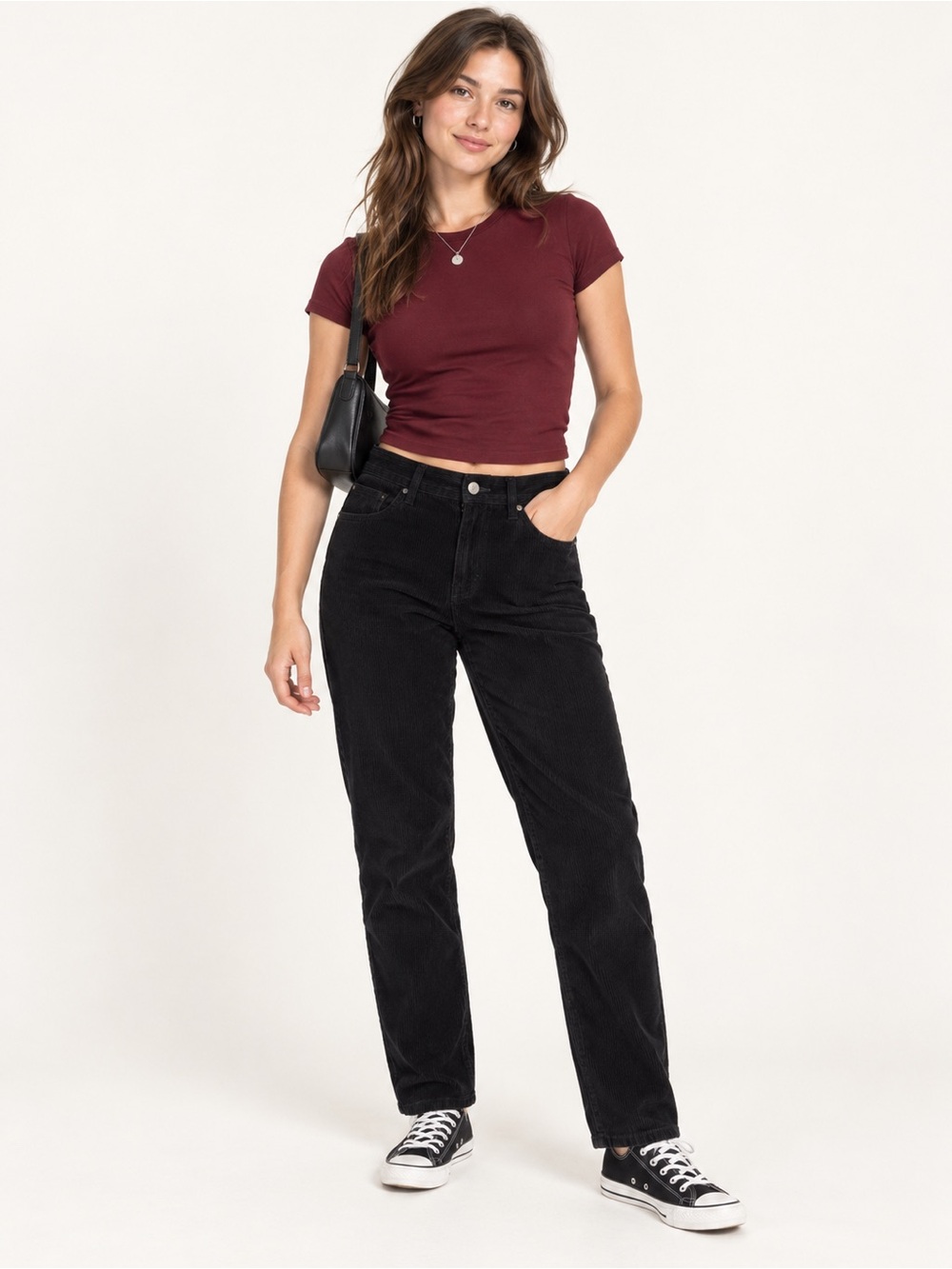 Brandy Melville Black Corduroy Pants Small Tapered Leg Retro Casual